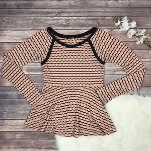 FREE PEOPLE Wavy Pointelle Peplum Top stripe Knit